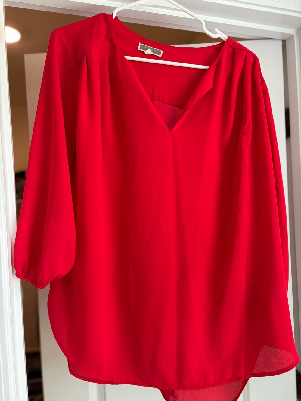 Pleione Bright Red V-Neck Blouse